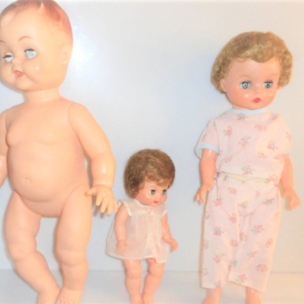 3x ANTIQUE DOLLS #RD Walking Doll Vintage Doll Dress Movable Doll